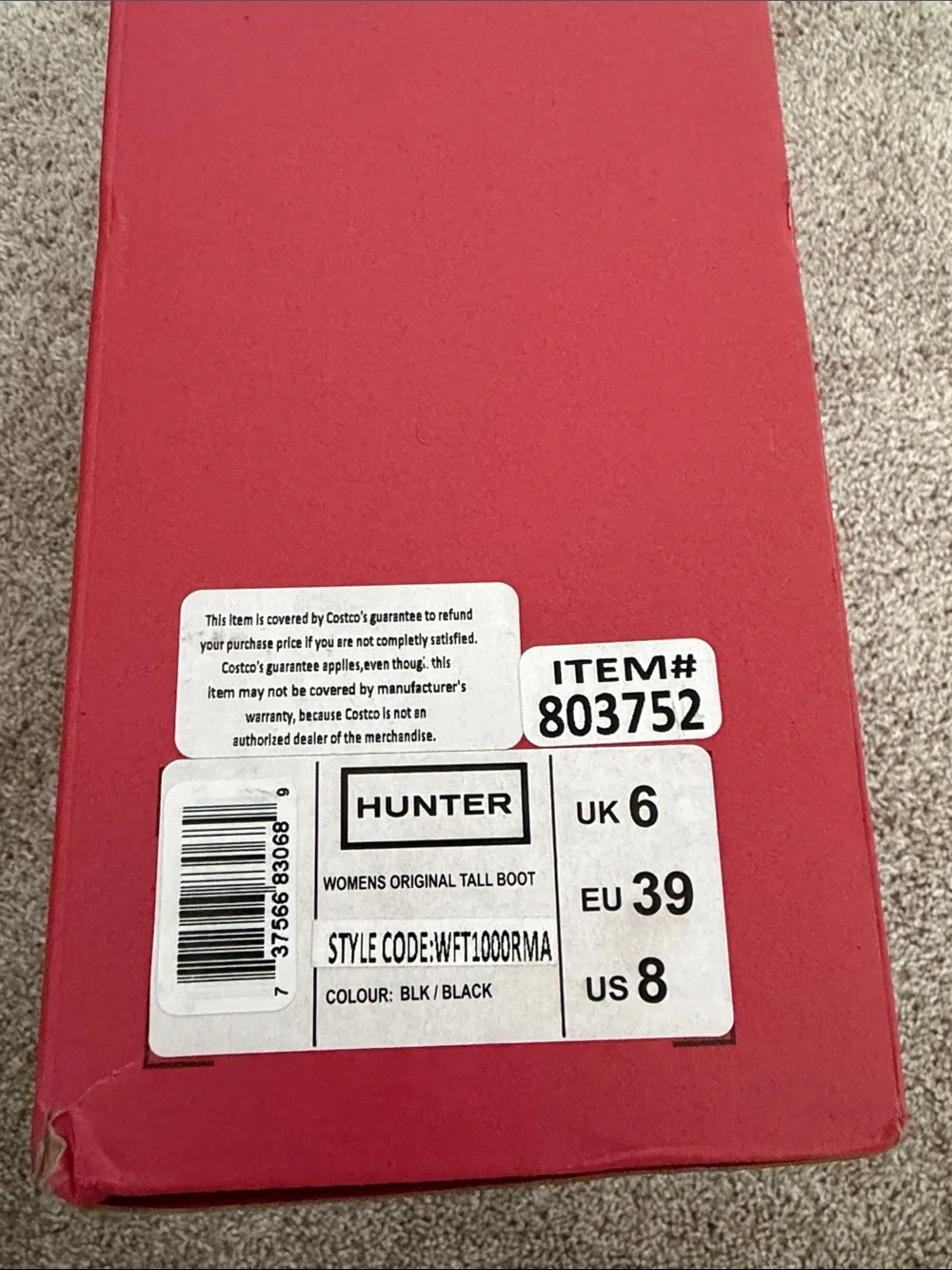 Hunter Original Tall Waterproof Rain Boot Black - Size 8 - New in Box